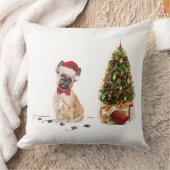 木フランスの付きおもしろいブルドッグ・クリスマス・ドッグ クッション (ブランケット)