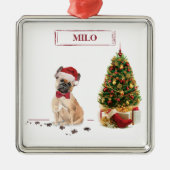 木フランスの付きおもしろいブルドッグ・クリスマス・ドッグ メタルオーナメント (正面)