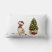 木フランスの付きおもしろいブルドッグ・クリスマス・ドッグ ランバークッション (正面)