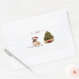 木フランスの付きおもしろいブルドッグ・クリスマス・ドッグ 長方形シール