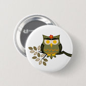 木ボタンのフクロウ 缶バッジ (正面&裏面)