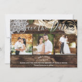 木ミニマル材金ゴールド素朴バラ写真保存日付 招待状 (正面)