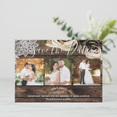 木ミニマル材金ゴールド素朴バラ写真保存日付 招待状 (スタンド正面)