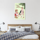木メリーメリーで玩具を持つクリスマスの子供 キャンバスプリント (インサイチュ (寝室))