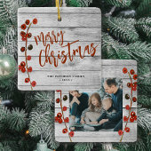 木メリー素朴クリスマス家族の写真の記念品 セラミックオーナメント