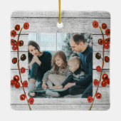木メリー素朴クリスマス家族の写真の記念品 セラミックオーナメント (裏面)