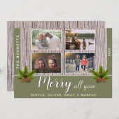 木メリー素朴クリスマス家族4写真コラージュ シーズンカード (正面/裏面)