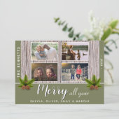 木メリー素朴クリスマス家族4写真コラージュ シーズンカード (スタンド正面)