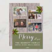 木メリー素朴クリスマス家族4写真コラージュ シーズンカード (正面/裏面)