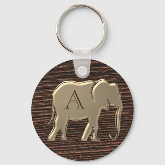 木モダンと金ゴールドモノグラム キーホルダー (正面)