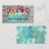 木モダンスタイリッシュ材フローラターコイズ水彩部 名刺 (正面/裏面)