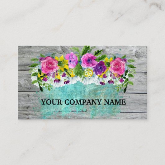 木モダンスタイリッシュ材フローラターコイズ水彩部 名刺 (正面)