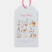 木モダン地の青と赤の動物、木と鳥 ギフトタグ (裏面)