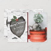 木モダン素朴ハート家族の写真 シーズンポストカード (正面/裏面)