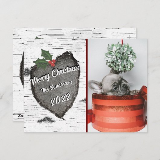 木モダン素朴ハート家族の写真 シーズンポストカード (正面/裏面)