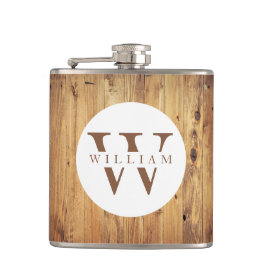木モダン素朴モノグラム名+イニシャル フラスク