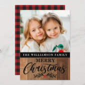 木モダン素朴家フォトクリスマスカード シーズンカード (正面/裏面)