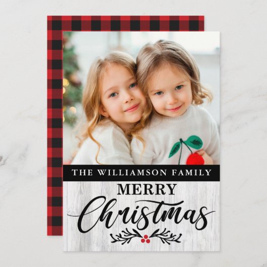 木モダン素朴家フォトクリスマスカード シーズンカード (正面/裏面)