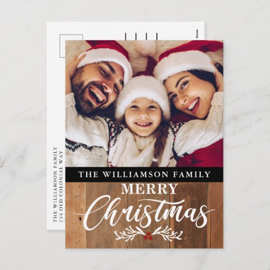 木モダン素朴家フォトクリスマスカード シーズンポストカード (正面/裏面)