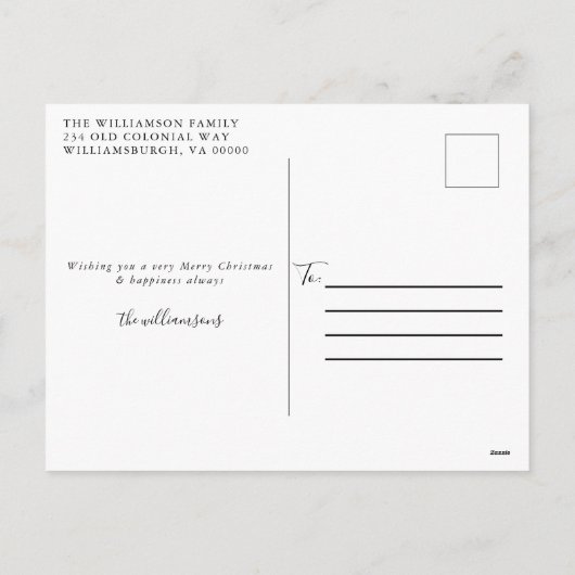 木モダン素朴家フォトクリスマスカード シーズンポストカード (裏面)