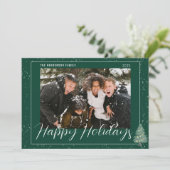 木モダン雪ハッピーホリデーズファミリーフォトグリーン シーズンカード (スタンド正面)