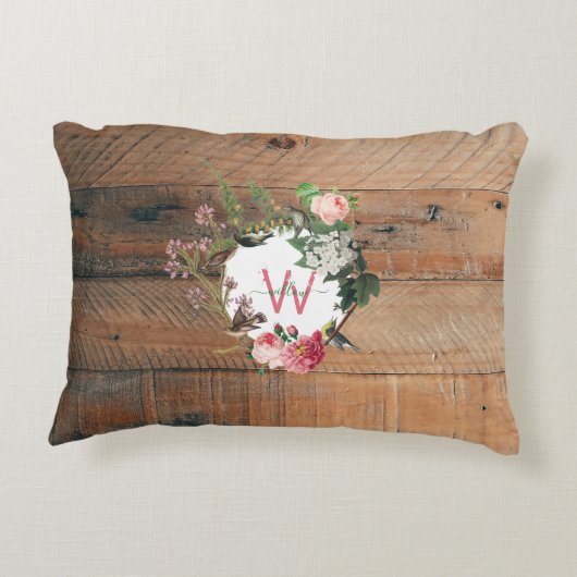 木モノグラムの素朴ヴィンテージ花 アクセントクッション (裏面)