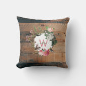 木モノグラムの素朴ヴィンテージ花 クッション (正面)