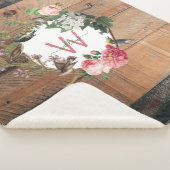 木モノグラムの素朴ヴィンテージ花 シェルパブランケット (3/4)