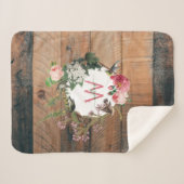 木モノグラムの素朴ヴィンテージ花 シェルパブランケット (正面(横))