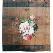 木モノグラムの素朴ヴィンテージ花 シャワーカーテン (正面)