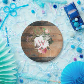 木モノグラムの素朴ヴィンテージ花 ペーパープレート (パーティー)