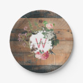 木モノグラムの素朴ヴィンテージ花 ペーパープレート (正面)
