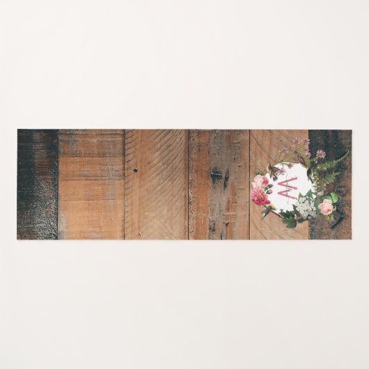 木モノグラムの素朴ヴィンテージ花 ヨガマット (正面(横))