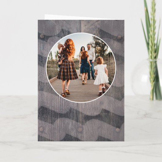 木ユニーク素朴のクリスマス家族の写真 シーズンカード (裏面)