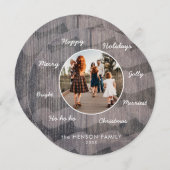 木ユニーク素朴のクリスマス希望の家族の写真 シーズンカード (正面/裏面)