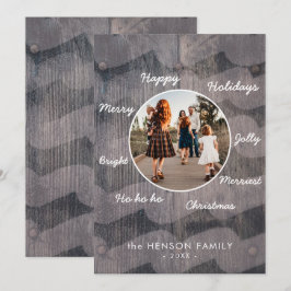 木ユニーク素朴のクリスマス希望の家族の写真 シーズンカード