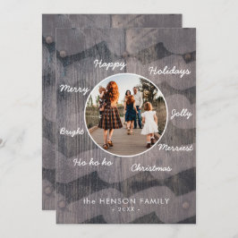 木ユニーク素朴のクリスマス希望の家族の写真 シーズンカード