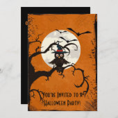 木不気味フクロウ満月ハロウィーン招待状 招待状 (正面/裏面)