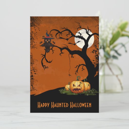 木不気味フクロウ満月ハロウィーン招待状 招待状 (スタンド正面)