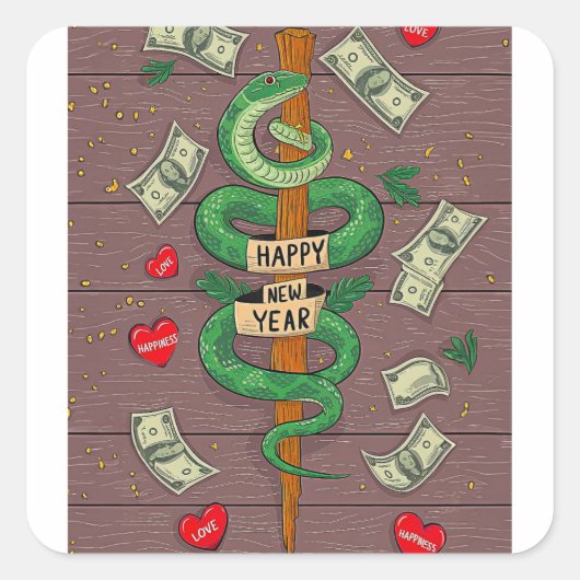 木中国ののヘビ2025のはがきの新年 スクエアシール (正面)