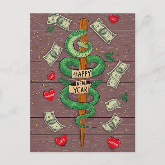 木中国ののヘビ2025のはがきの新年 ポストカード (正面)