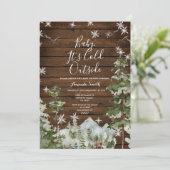 木冬の松の木の冷たい外の赤ちゃんシャワー 招待状 (スタンド正面)