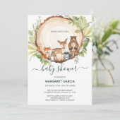 木切りの木の森の動物のベビーシャワー 招待状 (スタンド正面)