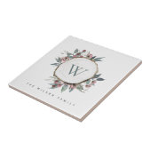 木切りピンクボタニカルモノグラムファミリー名 タイル (側面)