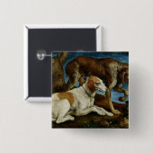 木切り株に結ばれる2人の猟犬c.1548-50 缶バッジ (正面&裏面)