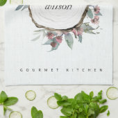 木切り素朴野生ピンクフローラユーカリ キッチンタオル (折り畳み)