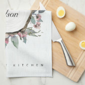 木切り素朴野生ピンクフローラユーカリ キッチンタオル (四つ折り)