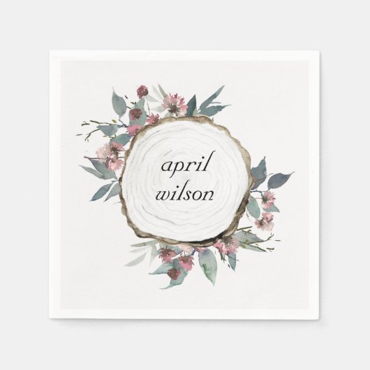 木切り素朴野生ピンクフローラユーカリ スタンダードカクテルナプキン (正面)