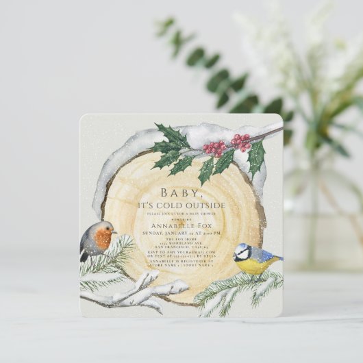 木切り鳥ベビーベビーシャワー外が寒い 招待状 (スタンド正面)