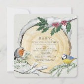 木切り鳥ベビーベビーシャワー外が寒い 招待状 (正面)